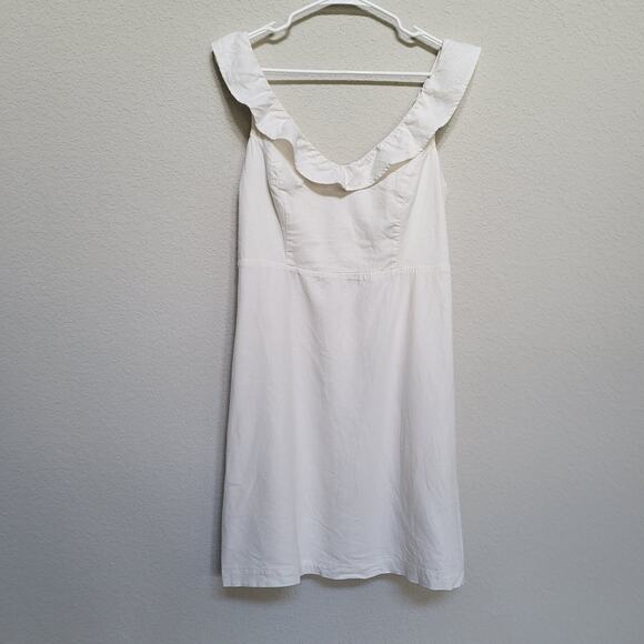 Old Navy Cream Dress Women's M Smocked Back Linen Blend Ruffle Strap Summer - Picture 1 of 9
